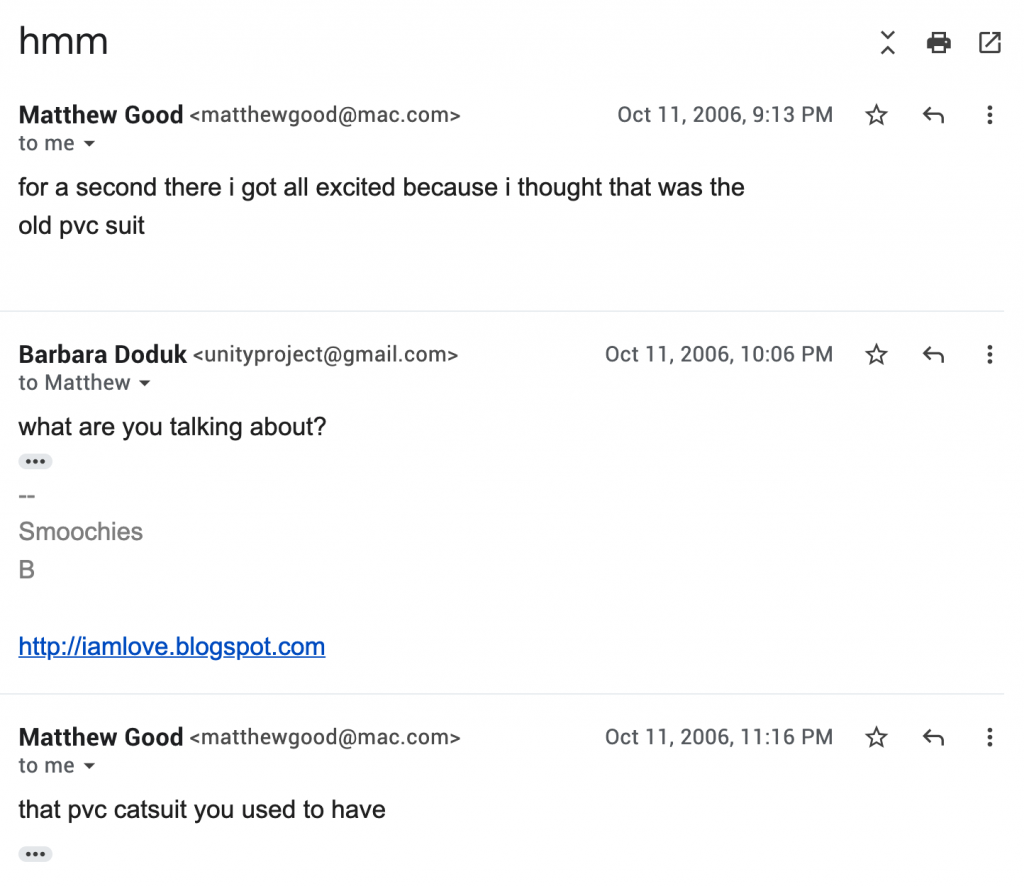 Matthew Good 2006 Emails to Barbara Doduk