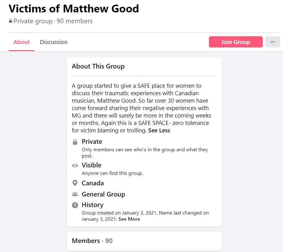 Victims of Matthew Good Facebook Group 